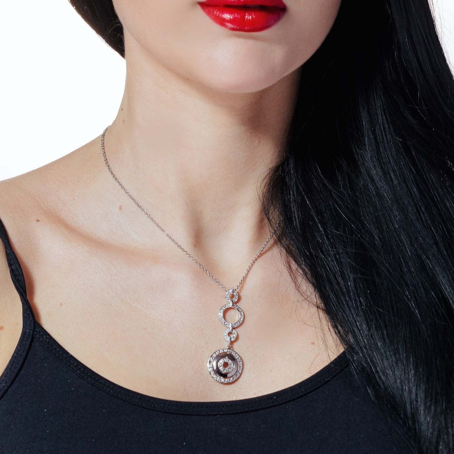 Clearance-Silver 925 Rhodium Plated Multi CZ Disk Necklace - STP00083 Fantastic Jewelry NYC