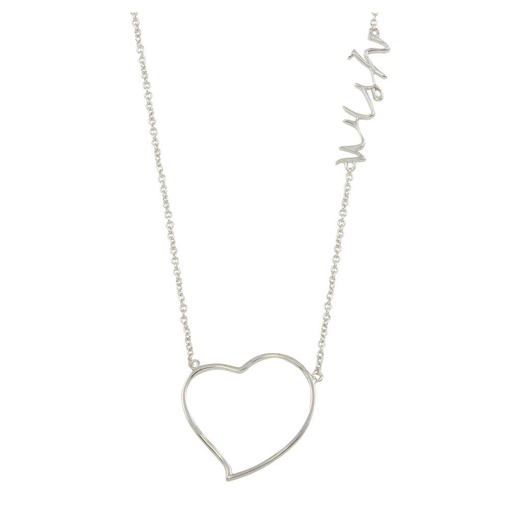 Rhodium Plated 925 Sterling Silver Heart "Wish" Necklace - STP01128-WISH SPI