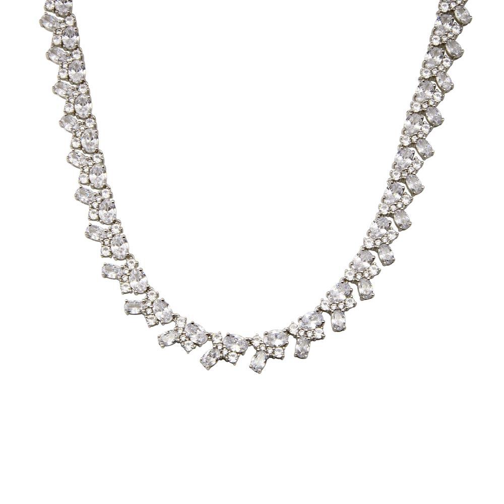 Rhodium Plated 925 Sterling Silver Multi Shape Clear CZ Tennis Necklace - STP01838 SPI
