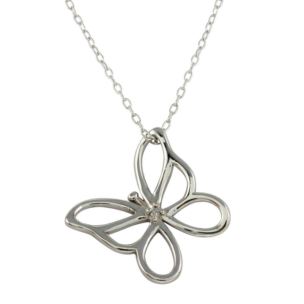 Rhodium Plated 925 Sterling Silver Open Butterfly Necklace - STP01480 SPI