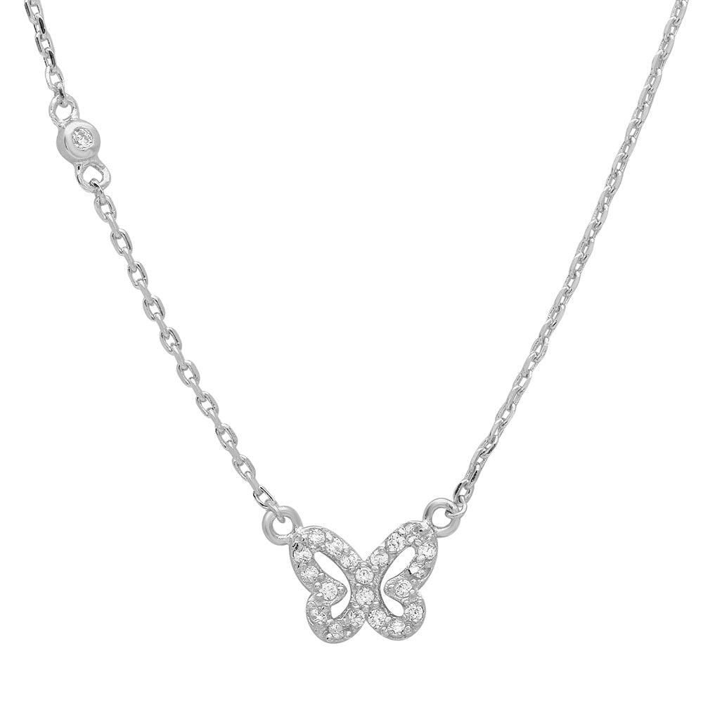 Silver 925 Rhodium Butterfly CZ Necklace - STP01523 SPI
