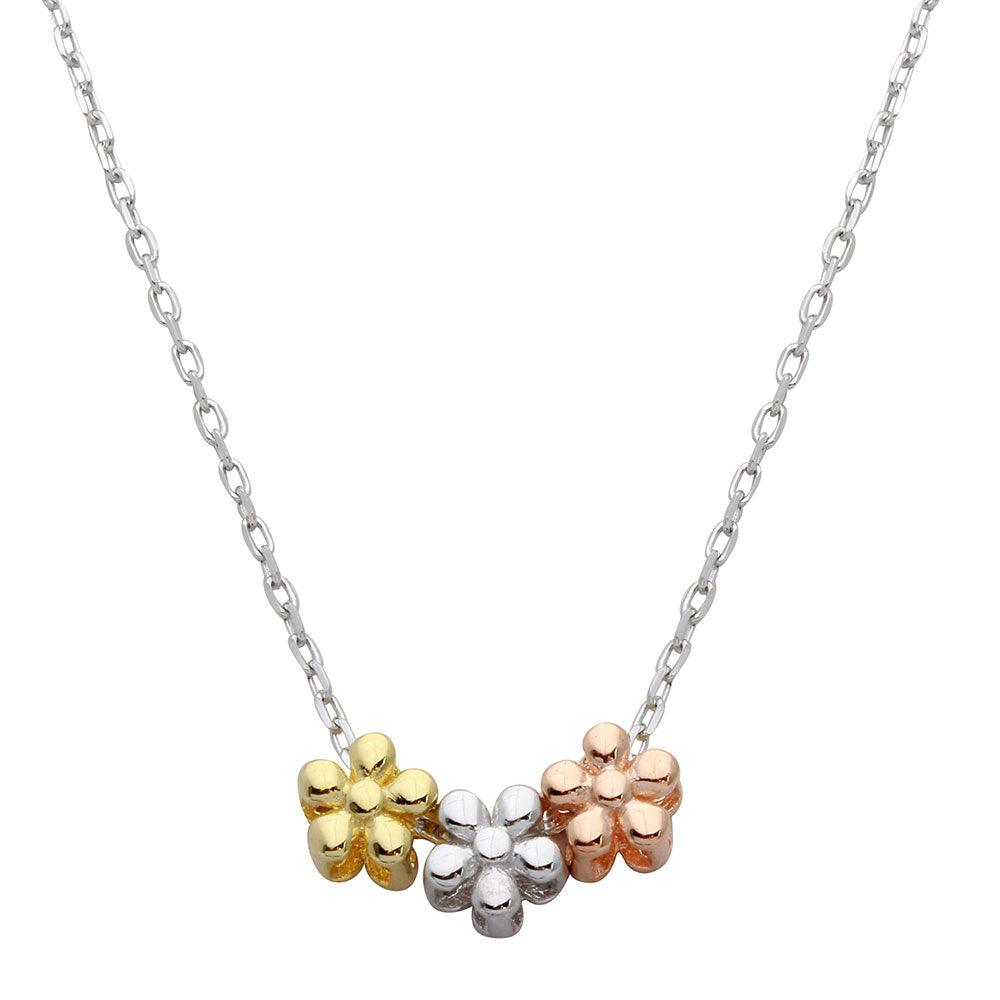 Three-Tone 925 Sterling Silver Flower Charms Necklace - STP01531 SPI