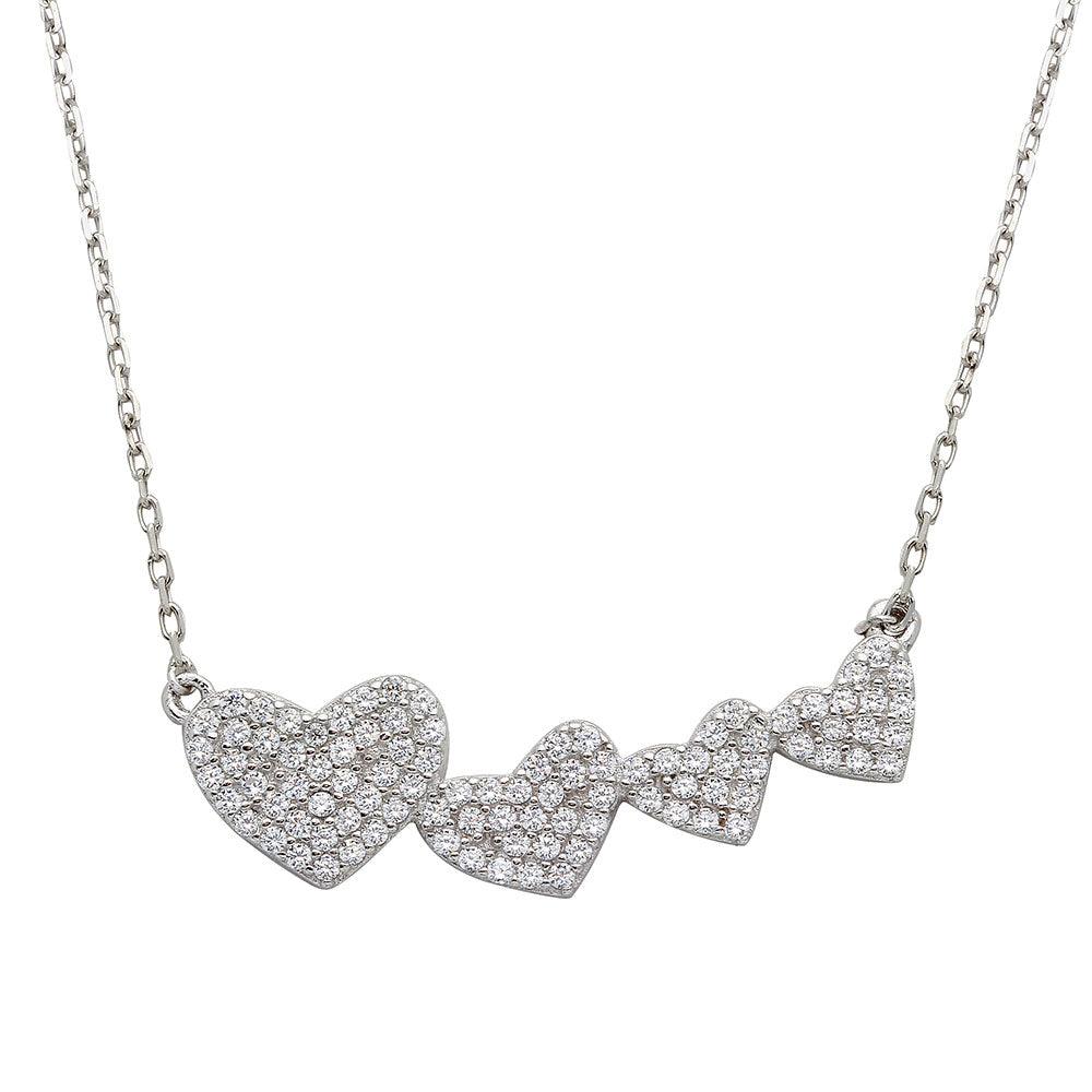 Rhodium Plated 925 Sterling Silver 4 Graduated CZ Encrusted Heart Necklace - STP01538 SPI