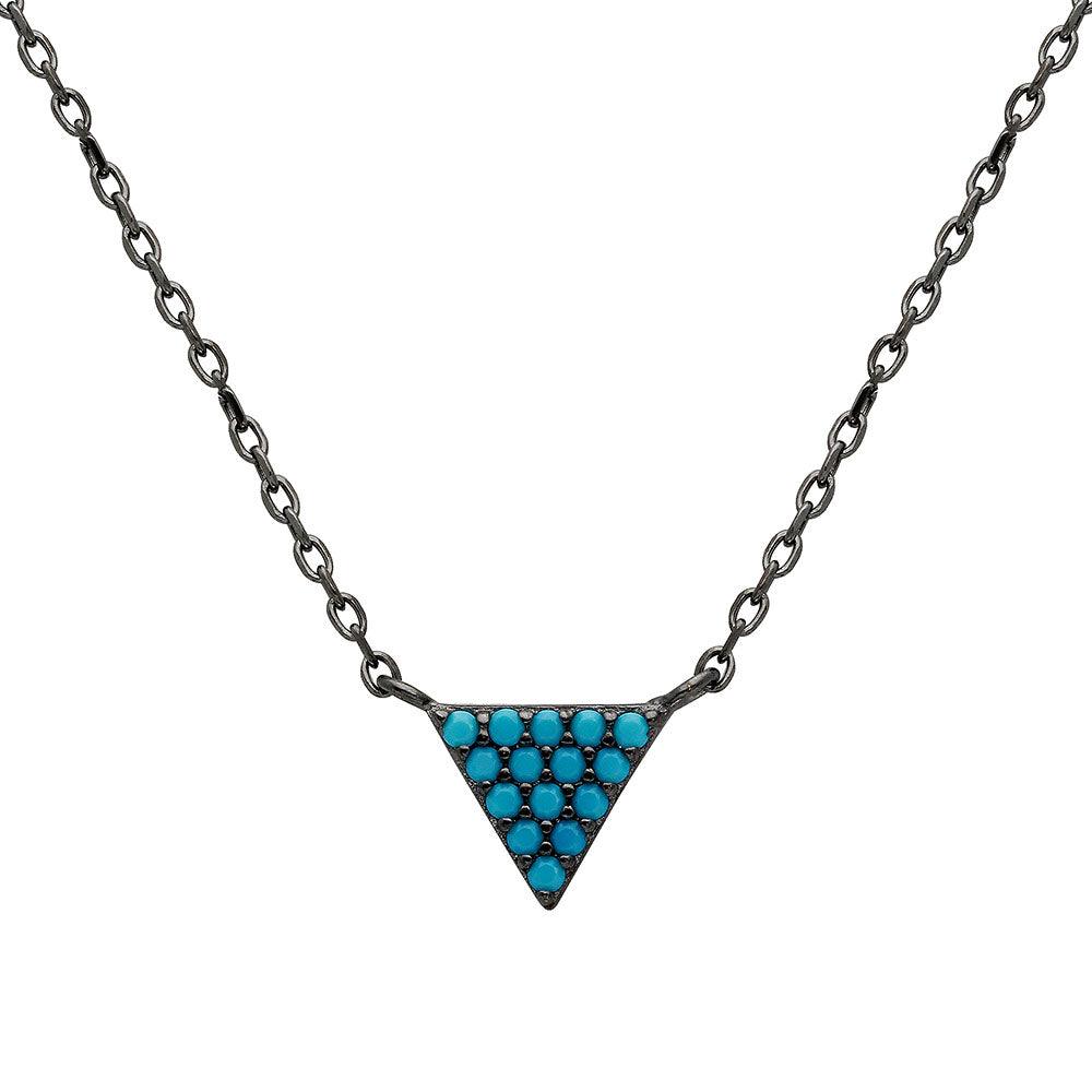 Black Rhodium Plated 925 Sterling Silver Triangle Turquoise Encrusted Necklace - STP01540BP SPI