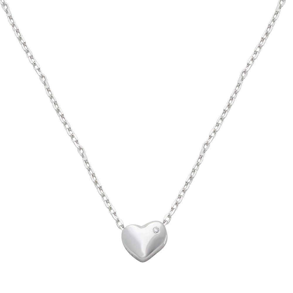 Rhodium Plated 925 Sterling Silver Small Heart with Stone Necklace - STP01542 SPI