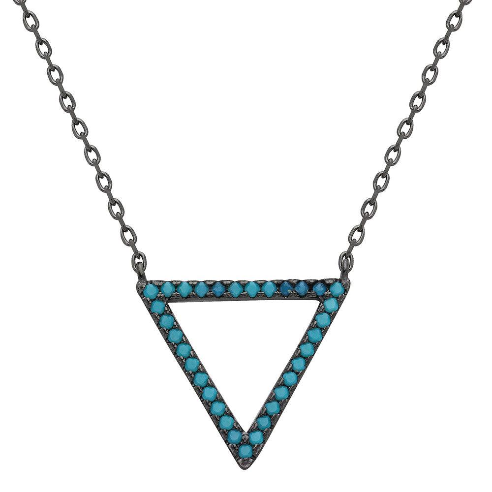 Black Rhodium Plated 925 Sterling Silver Turquoise Stone Open Triangle Necklace - STP01545BP SPI