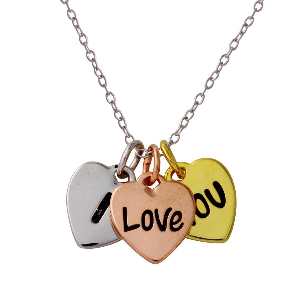 Three-Tone 925 Sterling Silver Plated I Love YOU Heart Necklace - STP01560TRI SPI