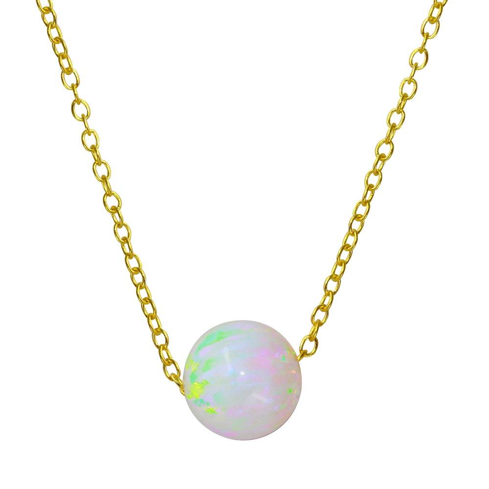 Gold Plated 925 Sterling Silver White Round Synthetic Opal Necklace - STP01563GP SPI