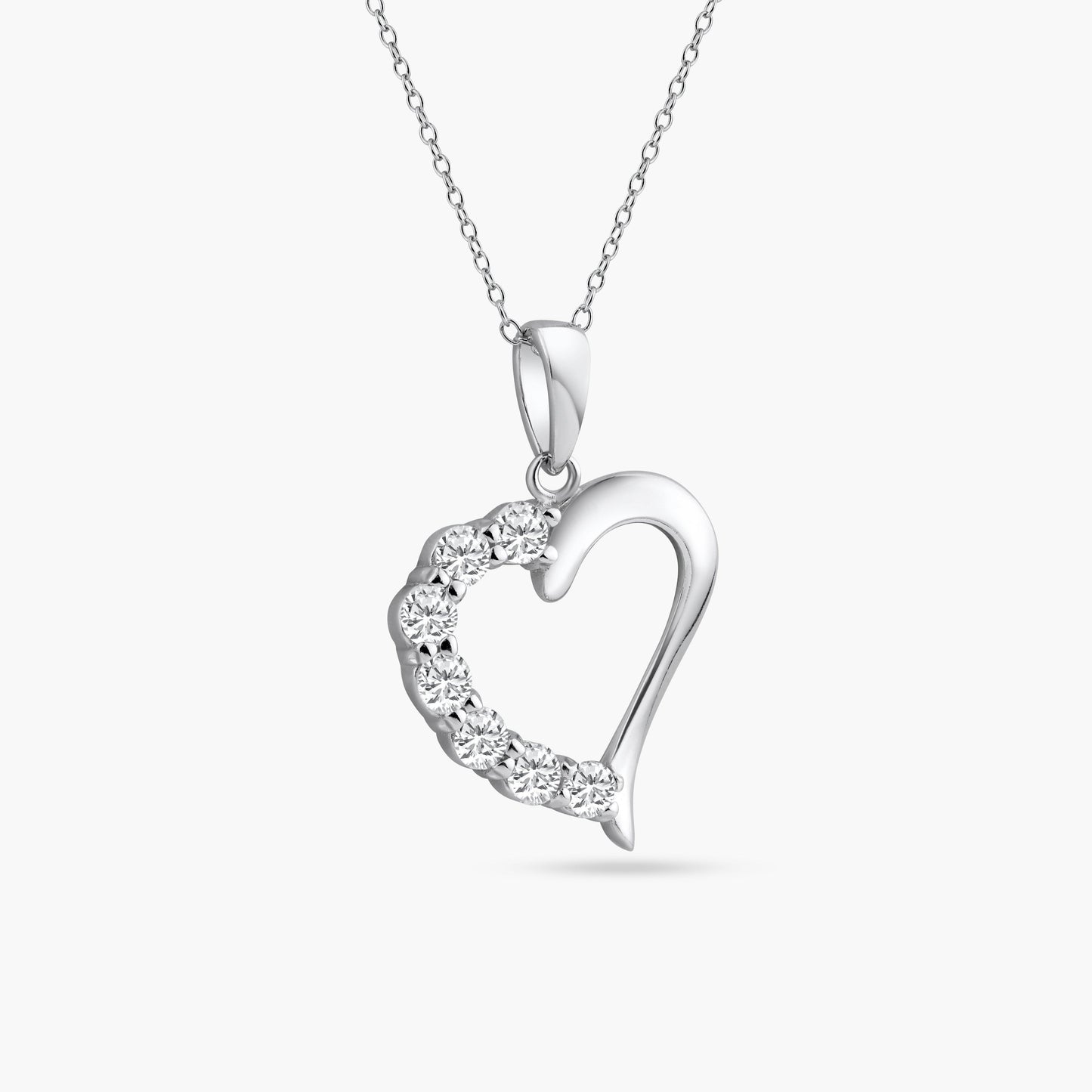 Rhodium Plated 925 Sterling Silver Open CZ Heart Necklace - STP01584 SPI