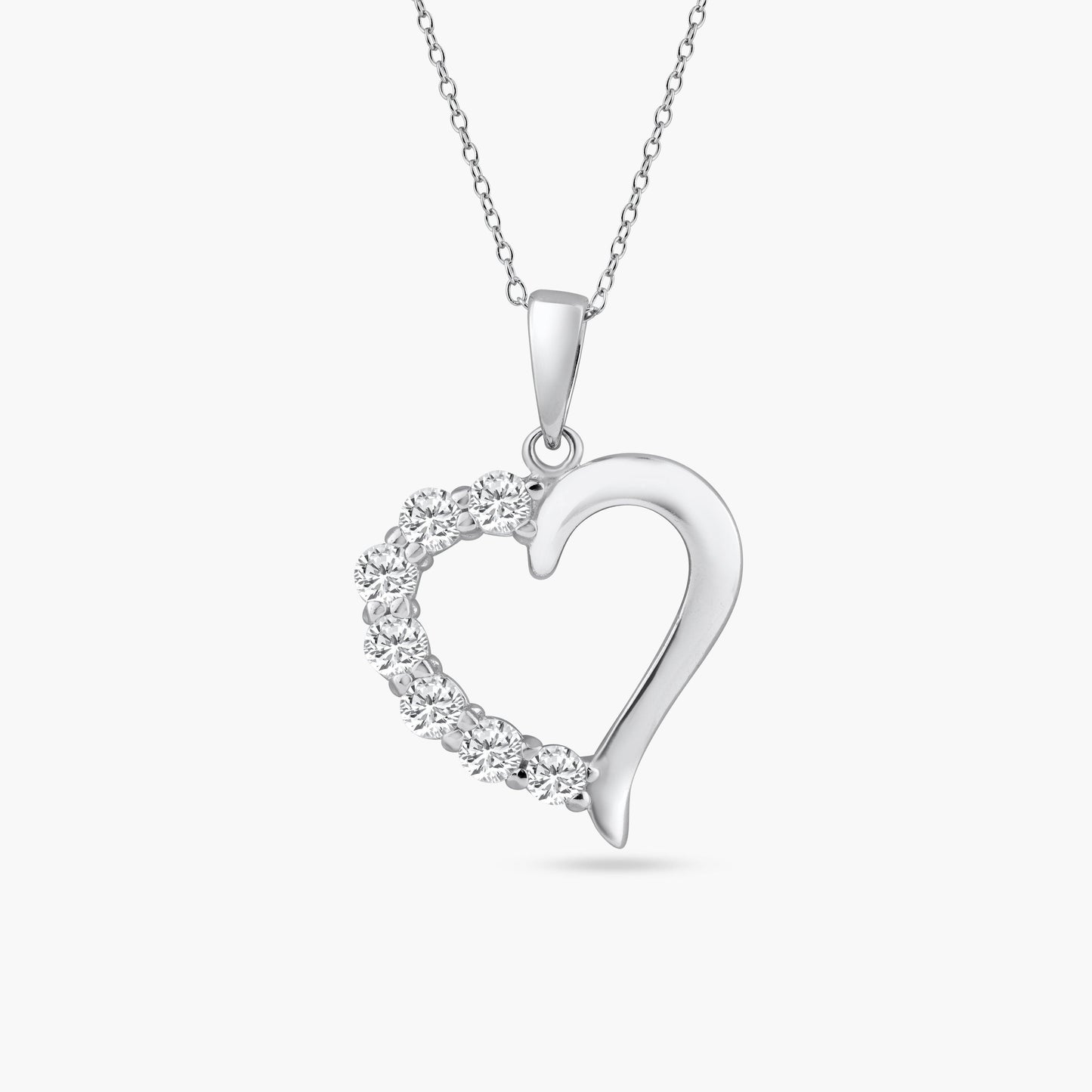 Rhodium Plated 925 Sterling Silver Open CZ Heart Necklace - STP01584 SPI