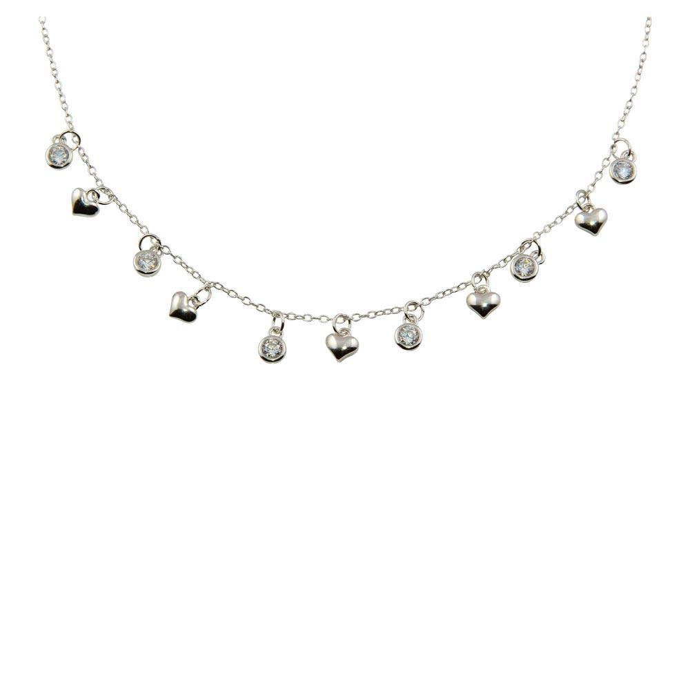 Rhodium Plated 925 Sterling Silver Mini Heart and CZ Charm Necklace - STP01606 SPI