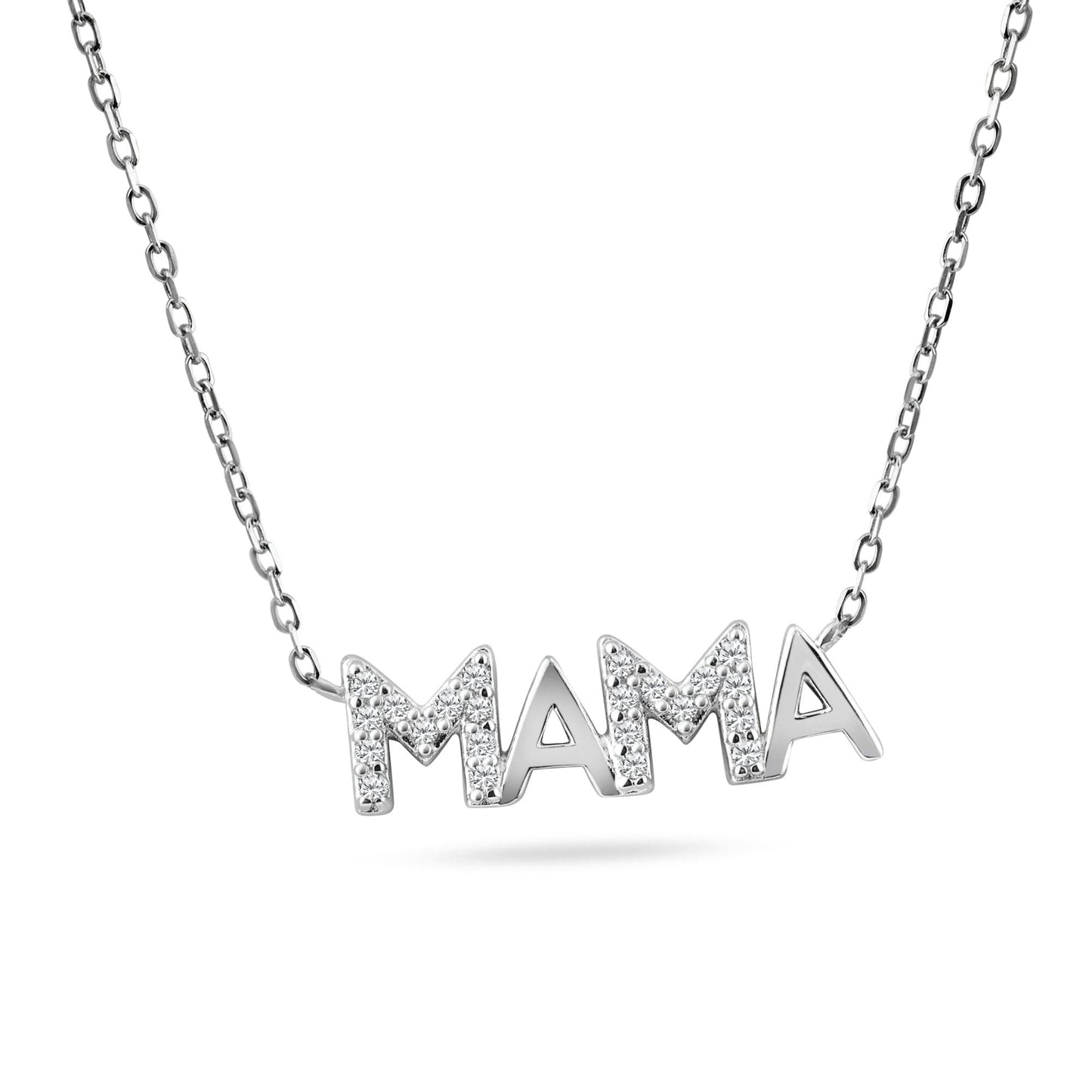 Rhodium Plated 925 Sterling Silver MAMA CZ Necklace - STP01842 SPI