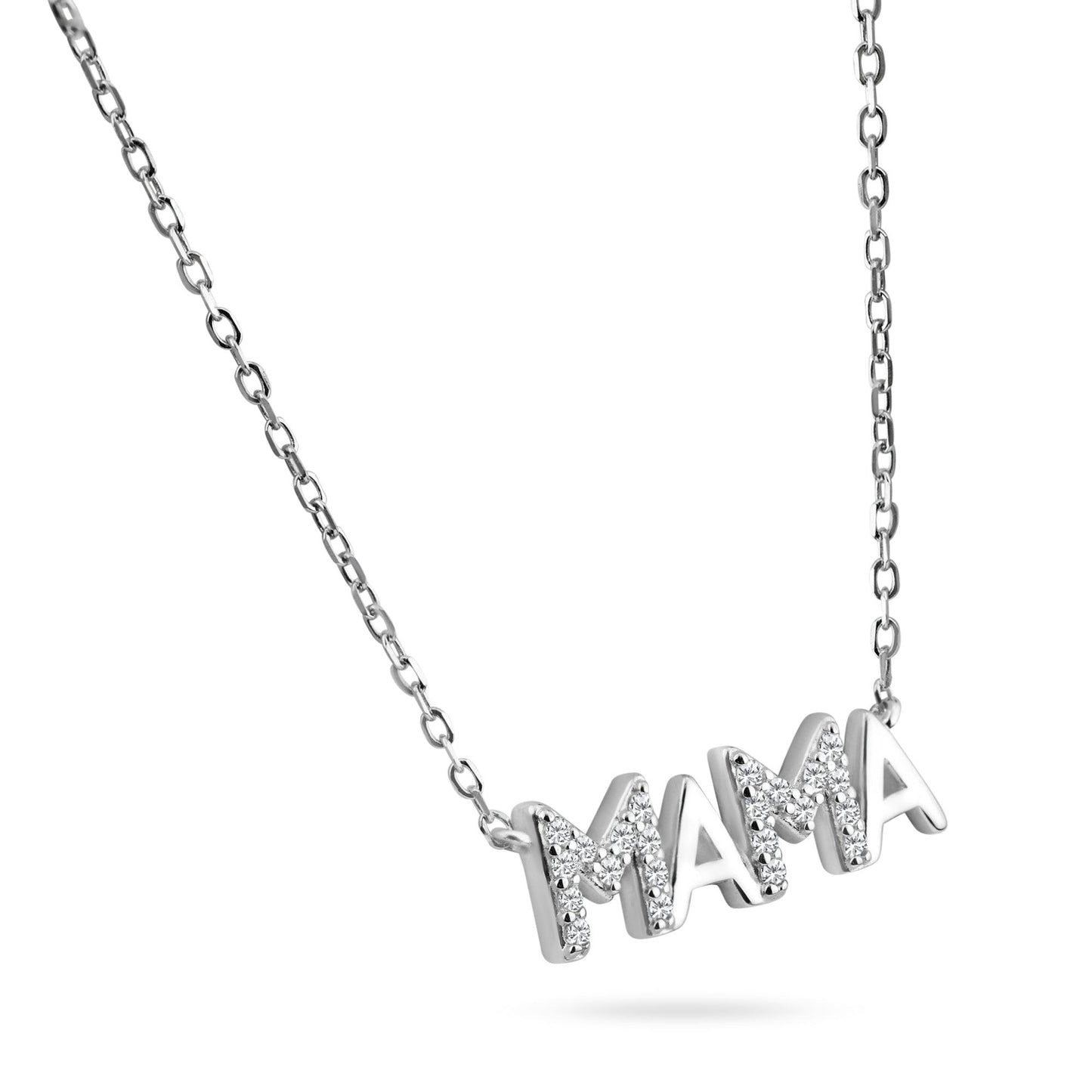 Rhodium Plated 925 Sterling Silver MAMA CZ Necklace - STP01842 SPI
