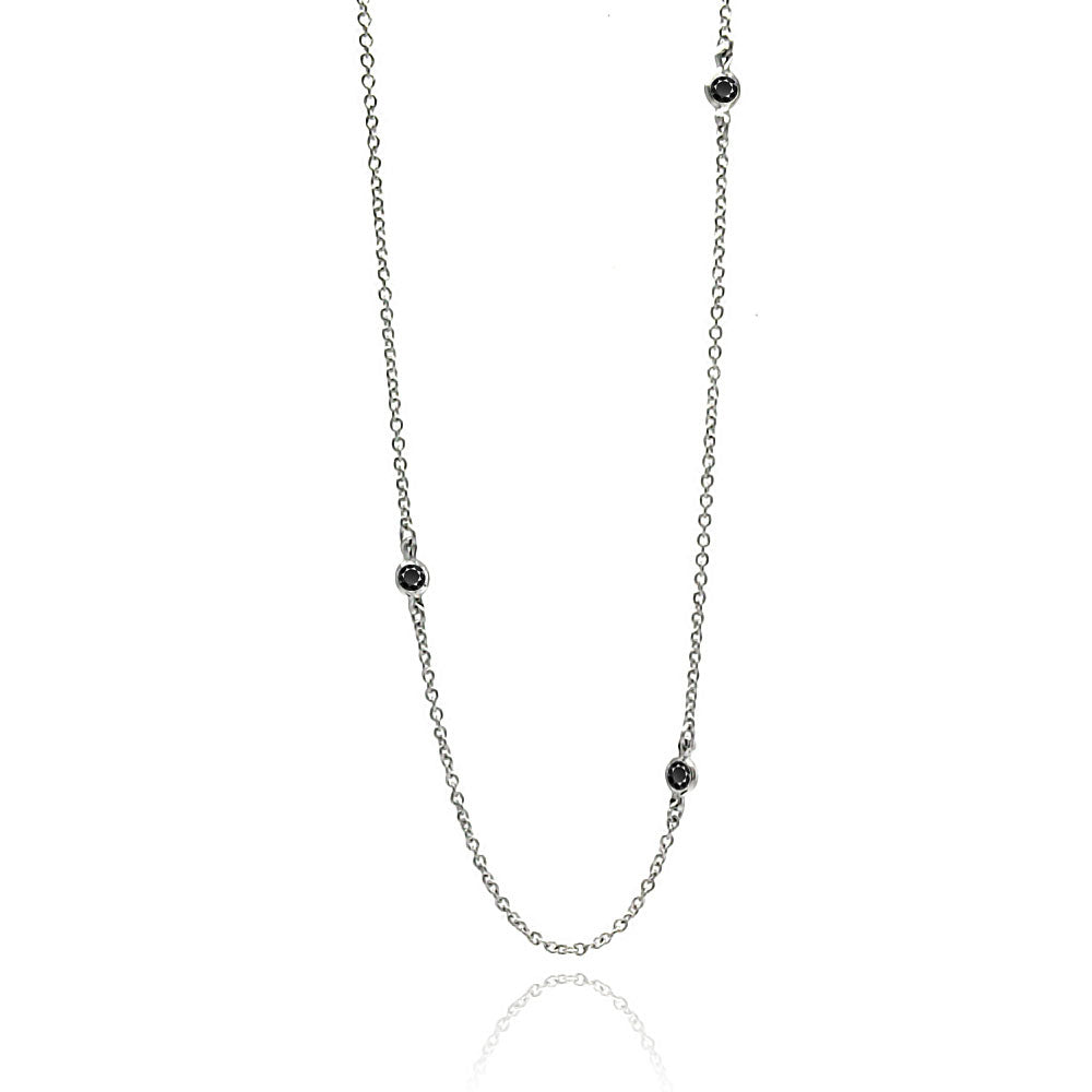 Rhodium Plated 925 Sterling Silver Black CZ By The Yard Necklace - STP00039BLK SPI