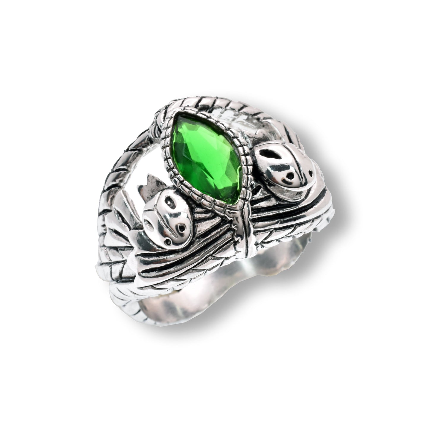 Rhodium Plated 925 Sterling Silver Mystical Green Marquise CZ Intricate Leaf Detailed 19mm Ring - STRR1410 Fantastic Jewelry NYC