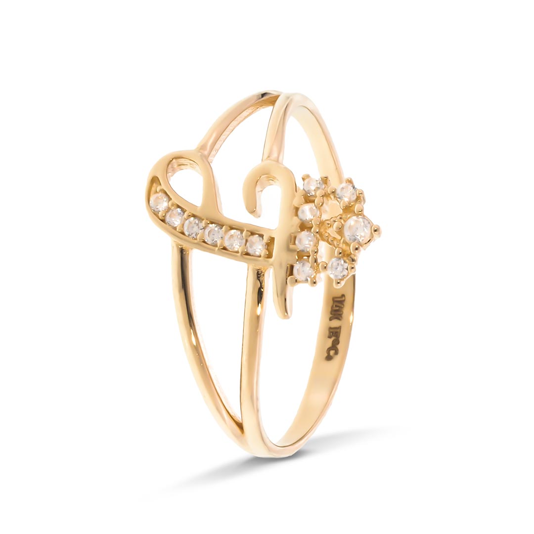 Crown Initial Letter 'J' Ring in 14K Gold with CZ