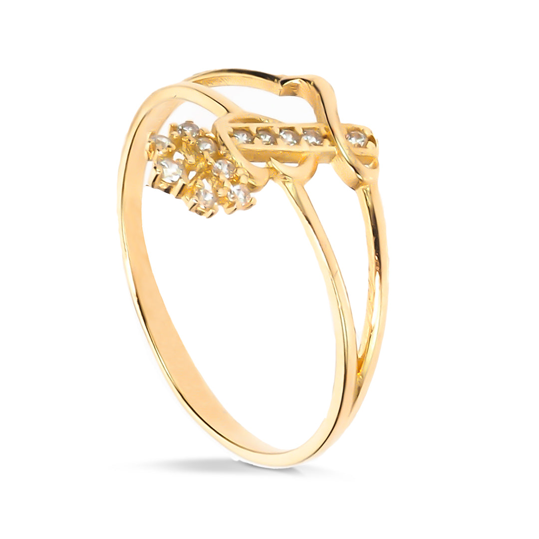 Crown Initial Letter 'I' Ring in 14K Gold with CZ
