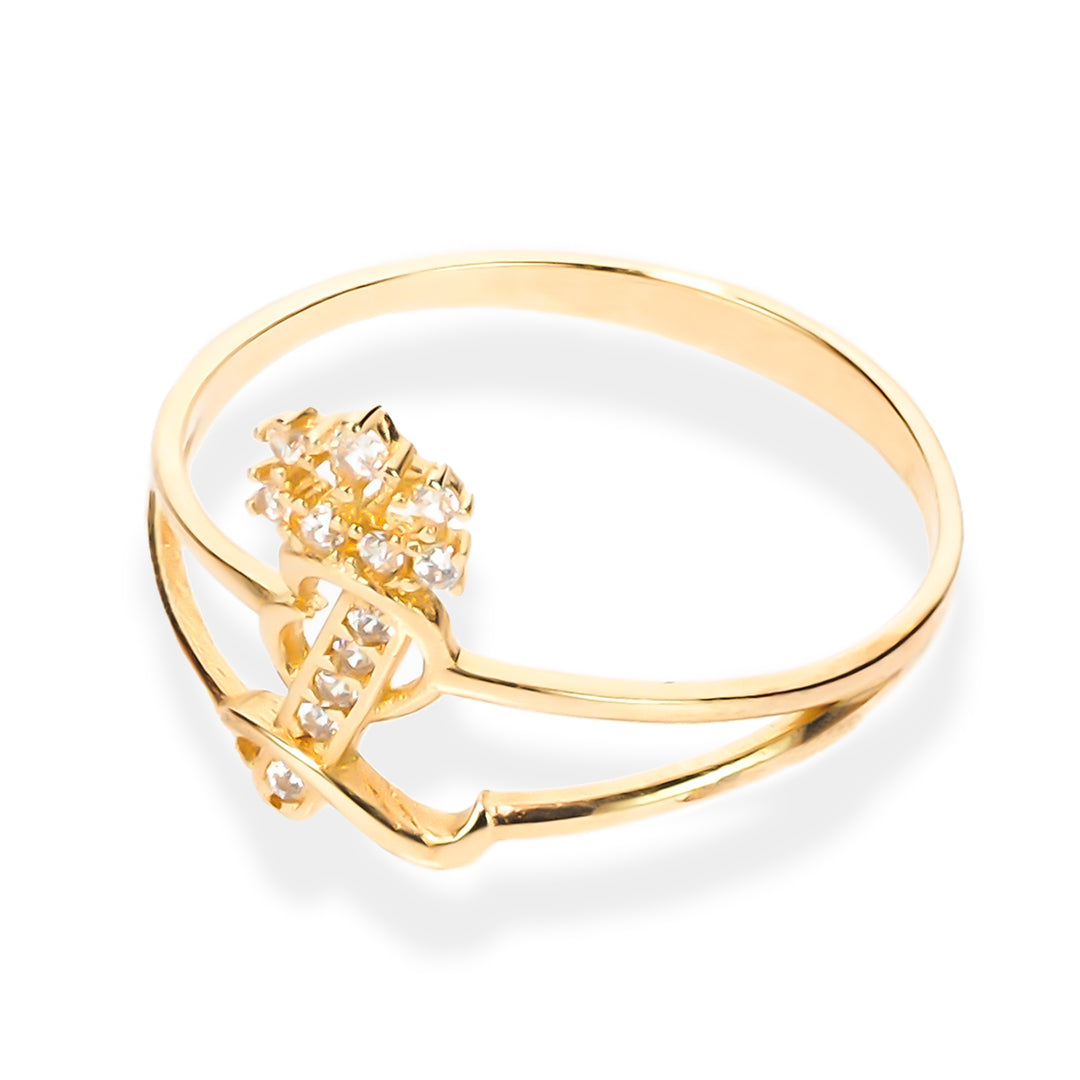 Crown Initial Letter 'I' Ring in 14K Gold with CZ
