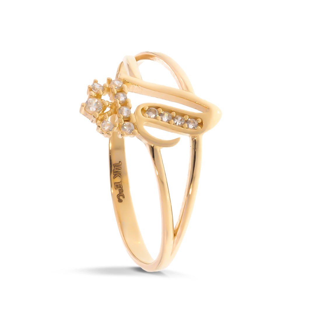 Crown Initial Letter 'V' Ring in 14K Gold with CZ