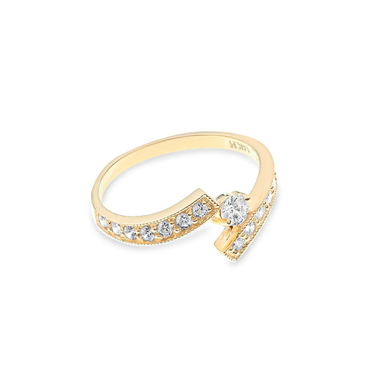 Tension Stone  Setting Ring | 14K Gold With Cz