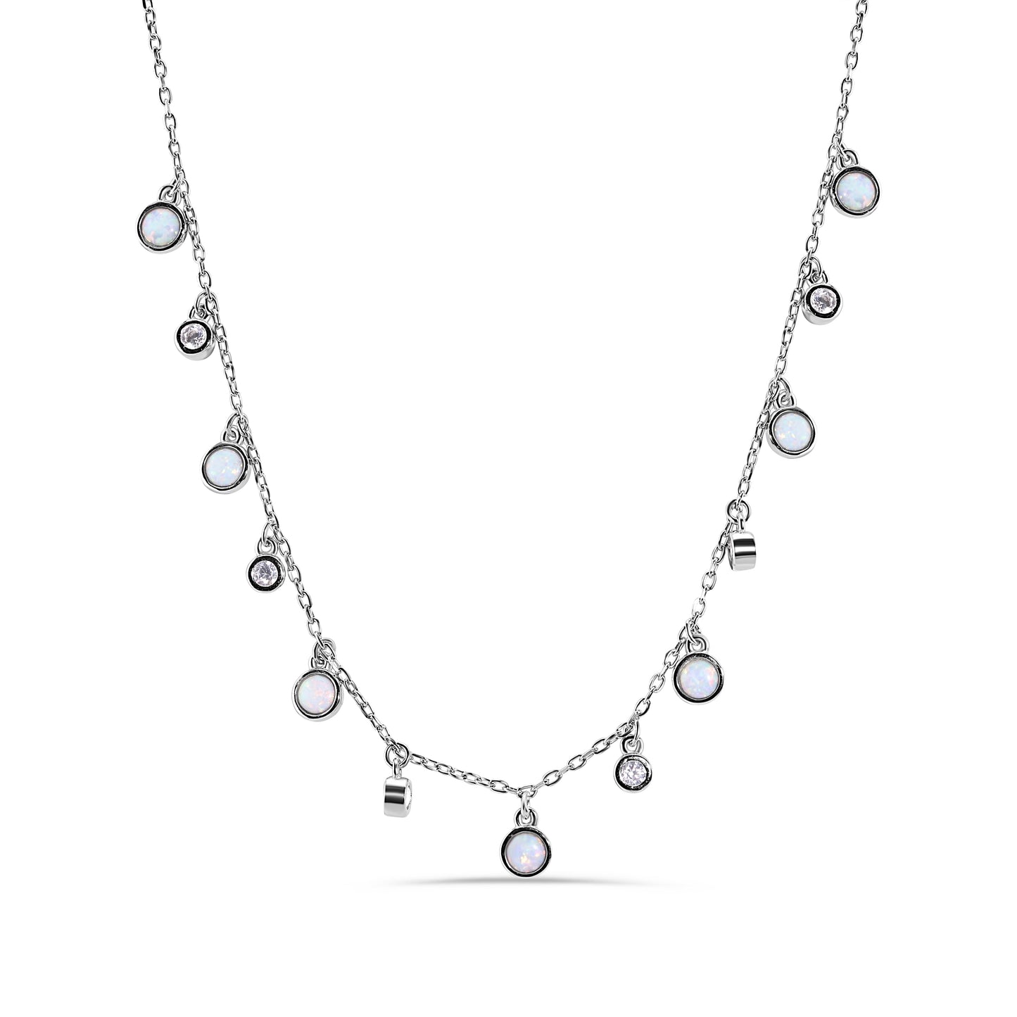 Silver 925 Rhodium Plated Synthetic Opal Clear CZ Necklace - BGP01369 Fantastic Jewelry NYC