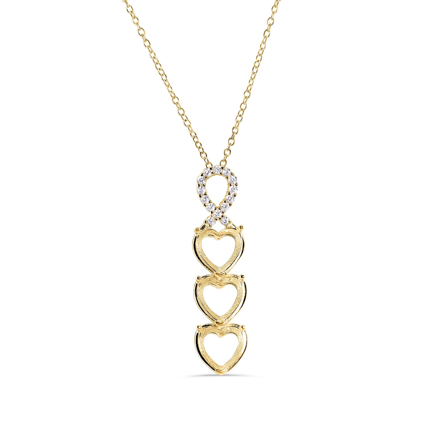 Gold Plated 925 Sterling Silver CZ Drop Down Heart Mounting Necklace - BGP01384GP Fantastic Jewelry NYC