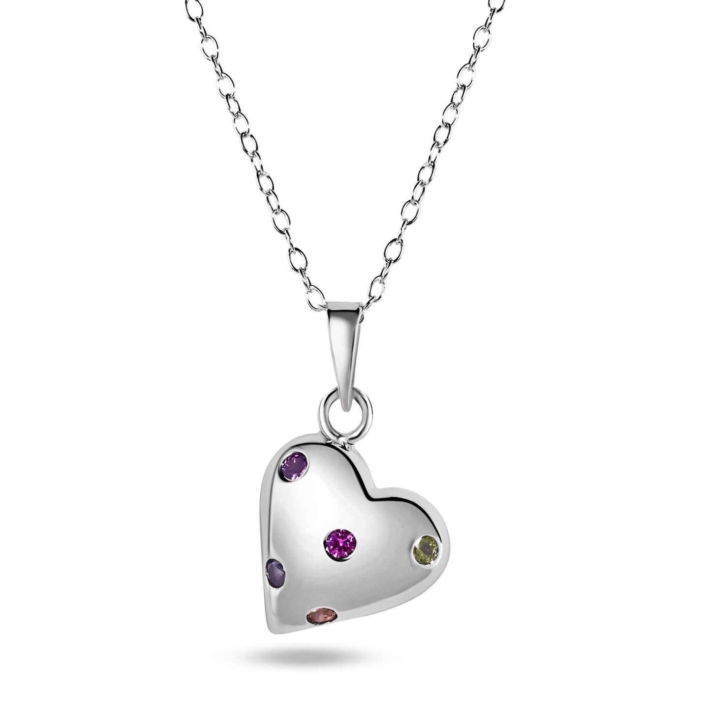 Rhodium Plated 925 Sterling Silver Multi Color CZ Heart Necklace - BGP01482 SPI