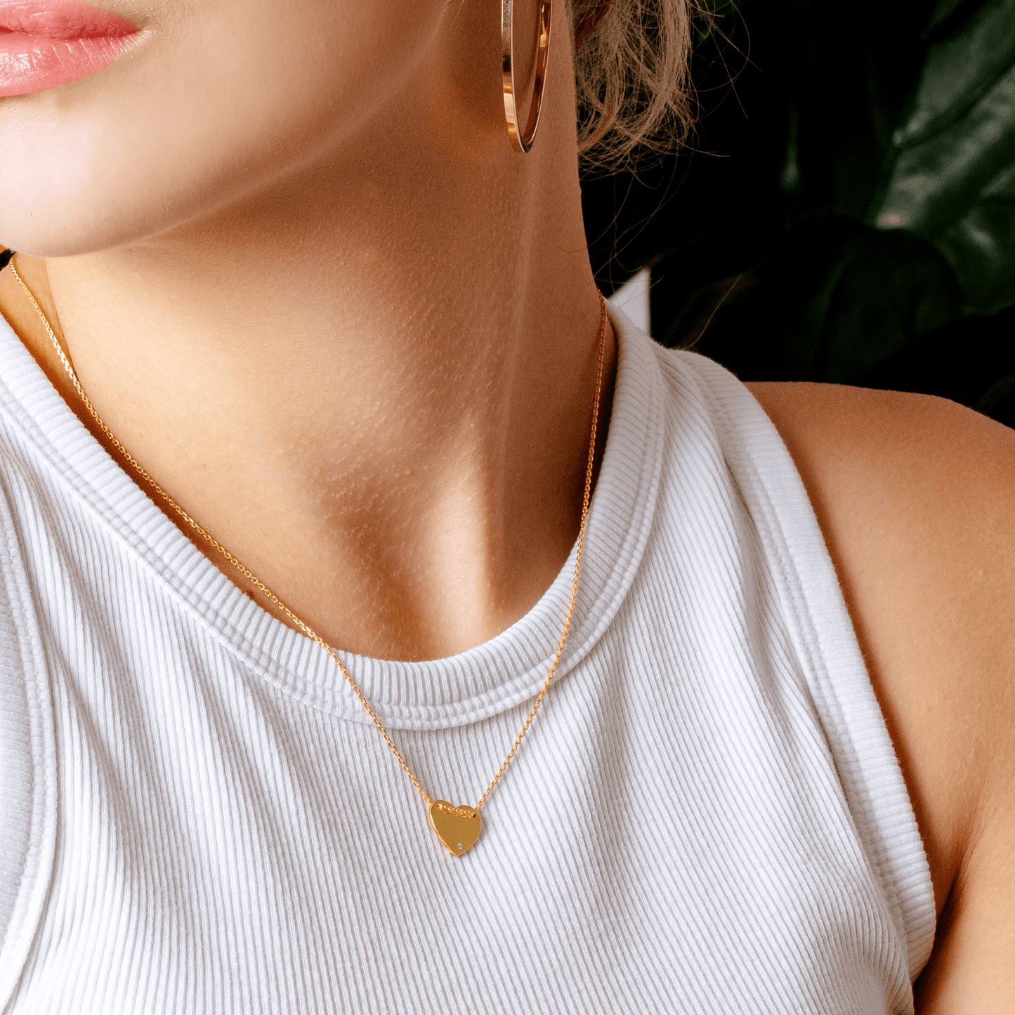 Gold Plated 925 Sterling Silver Engravable Heart Shaped Necklace with CZ - DIN00076GP SPI