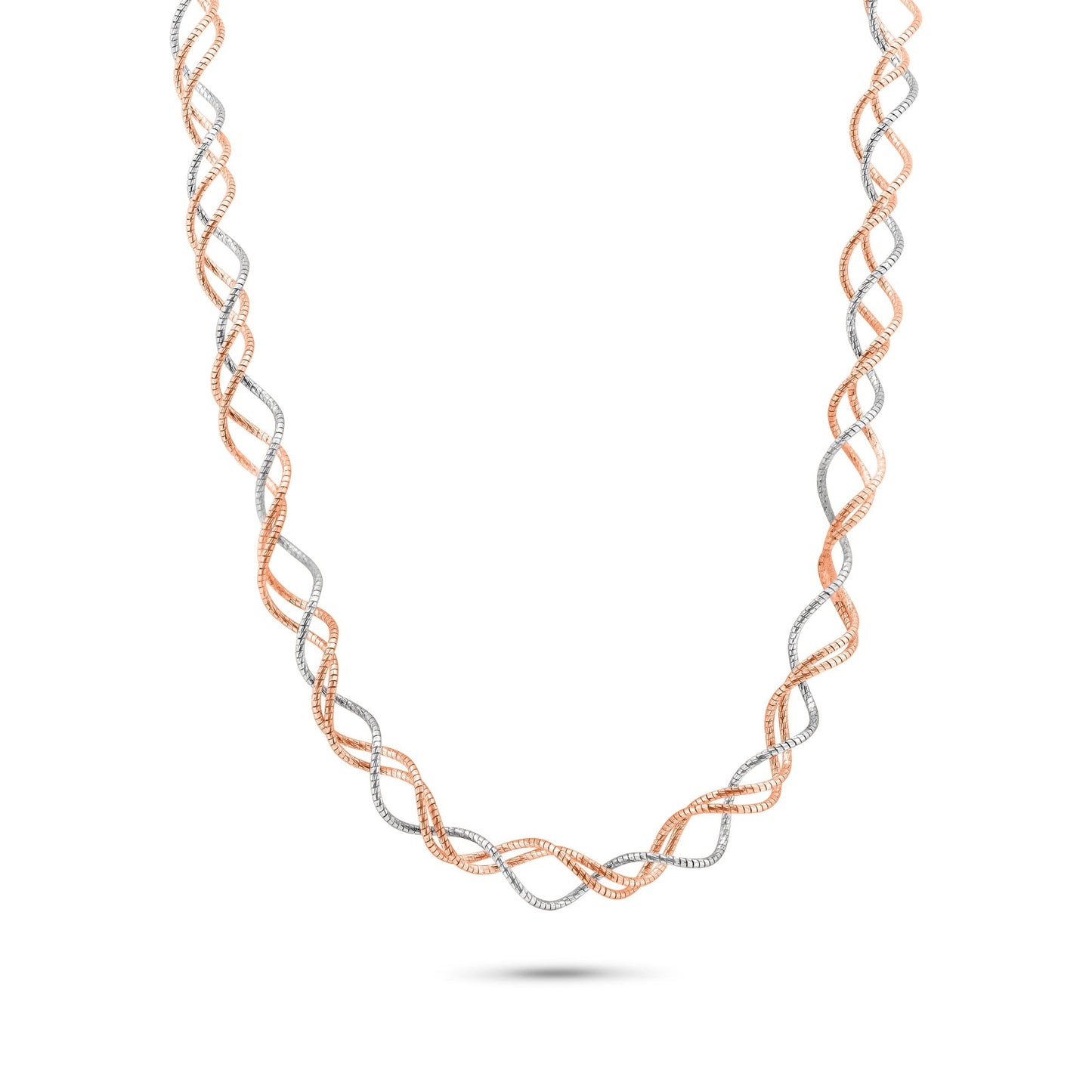 Sterling Silver 2 Toned Rose Gold and Rhodium Plated Triple Twisted Italian Necklace - ECN00003RGP SPI