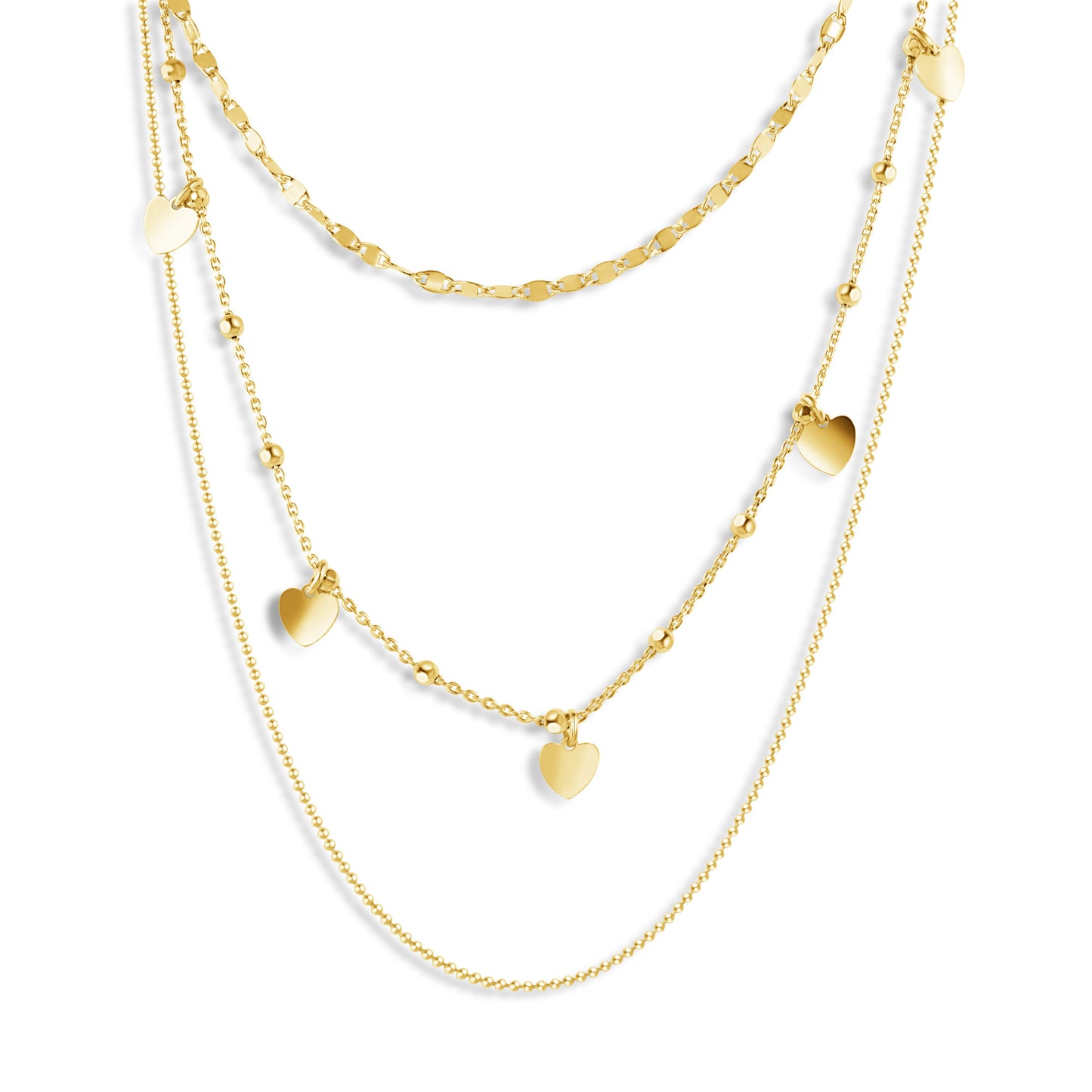 Gold Plated 925 Sterling Silver Multi Chain Dangling Hearts Necklace - ECN00054GP Fantastic Jewelry NYC