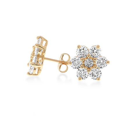 Starburst Halo Cz Stud Earrings  | 14K Gold With Cz