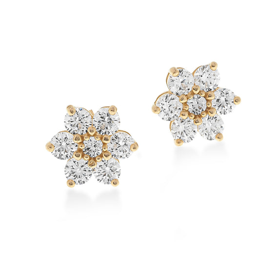 Starburst Halo Cz Stud Earrings  | 14K Gold With Cz