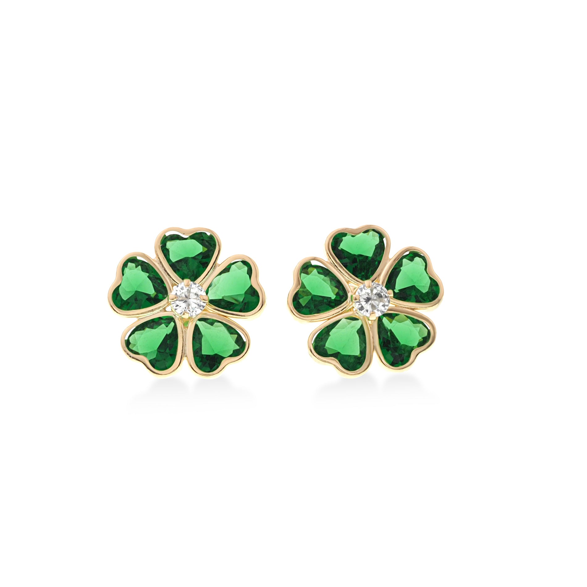 Green Flower Petal Stud Earrings in 14K Gold