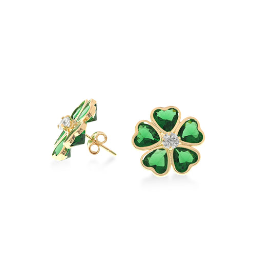 Green Flower Petal Stud Earrings in 14K Gold