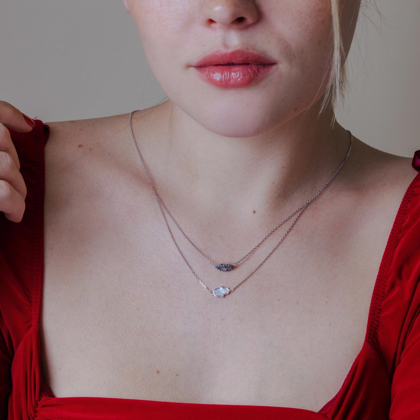 Silver 925 Rhodium Plated Hamsa Hand and Evil Eye Necklace - GMN00015RH SPI