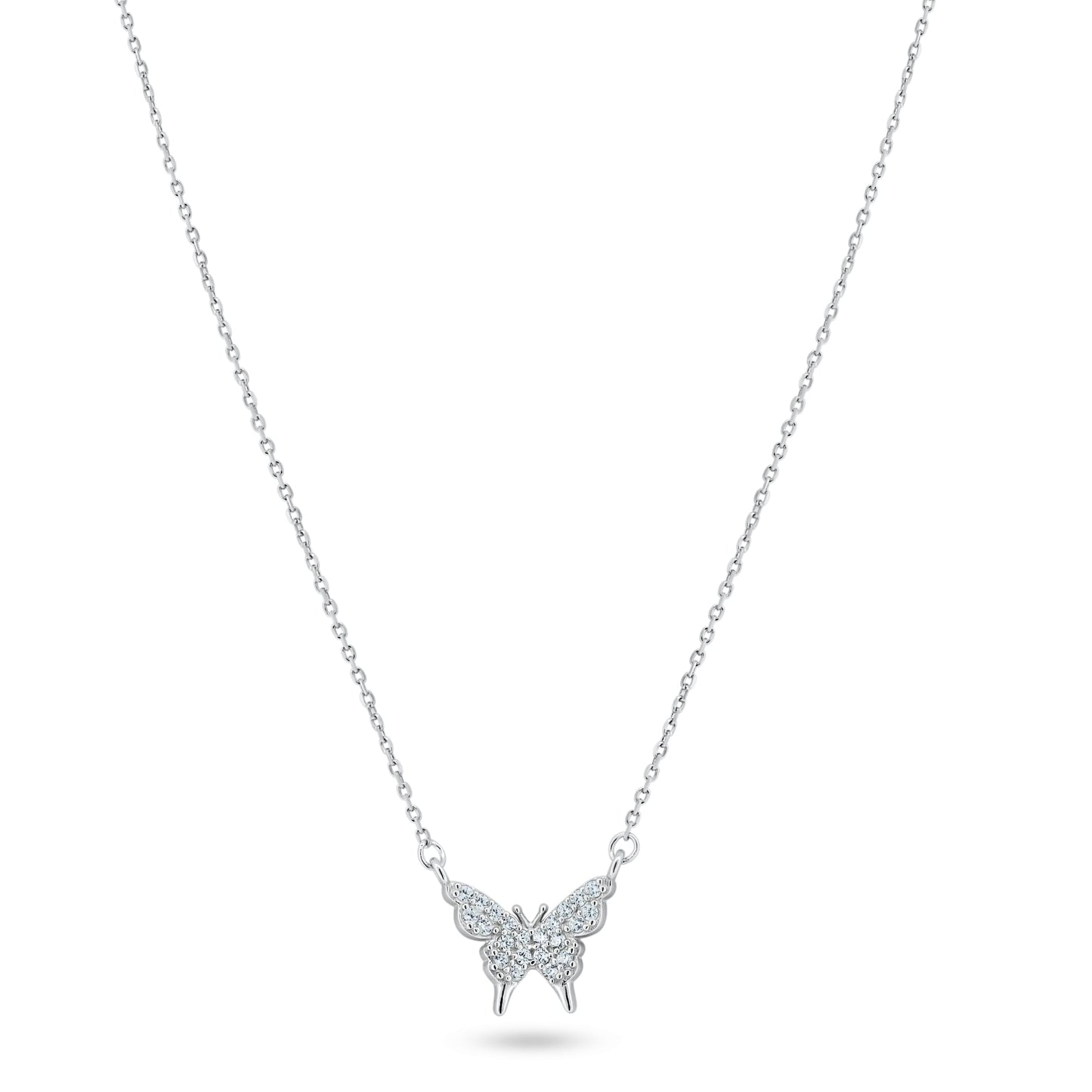 Rhodium Plated 925 Sterling Silver CZ Butterfly Necklace - GMN00199 SPI