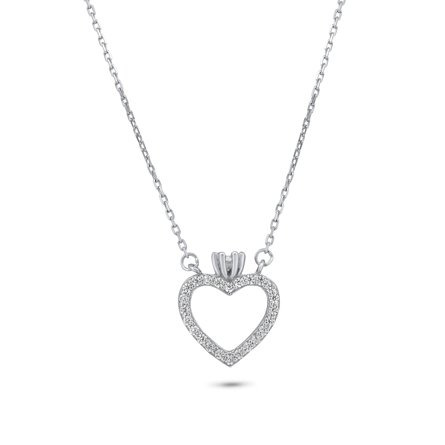 Rhodium Plated 925 Sterling Silver Heart CZ Necklace - GMN00202 SPI