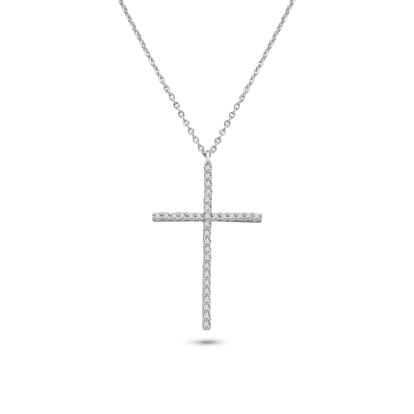 Rhodium Plated 925 Sterling Silver Cross CZ Necklace - GMN00204 SPI