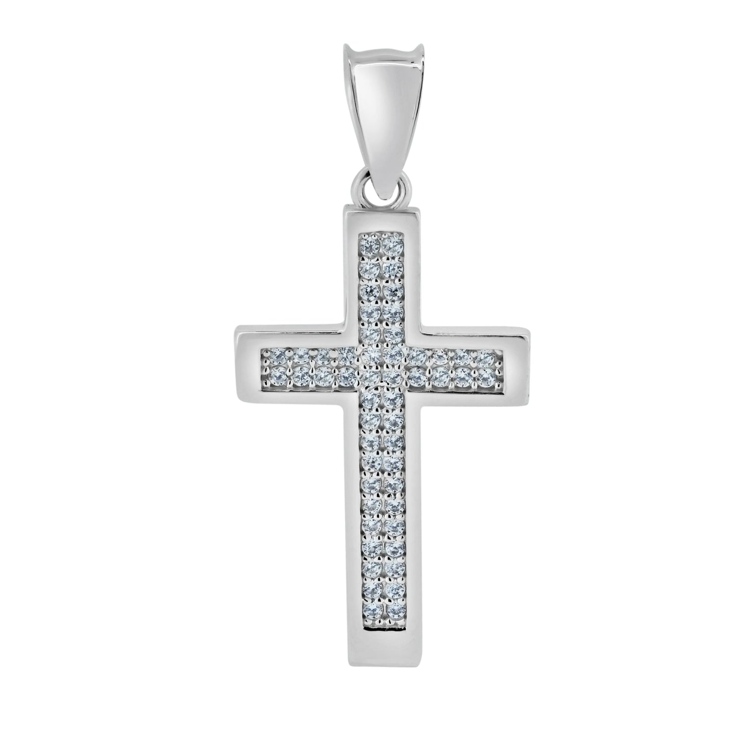 Rhodium Plated 925 Sterling Silver Moissanite Cross Pendant - MGMP00110 Fantastic Jewelry NYC