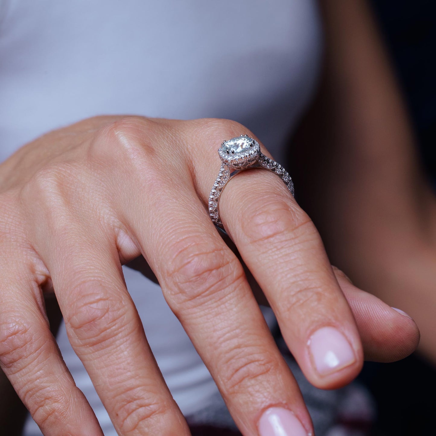 Rhodium Plated 925 Sterling Silver 2 Carat Moissanite Stones with CZ Engagement Ring - MBGR00016 SPI