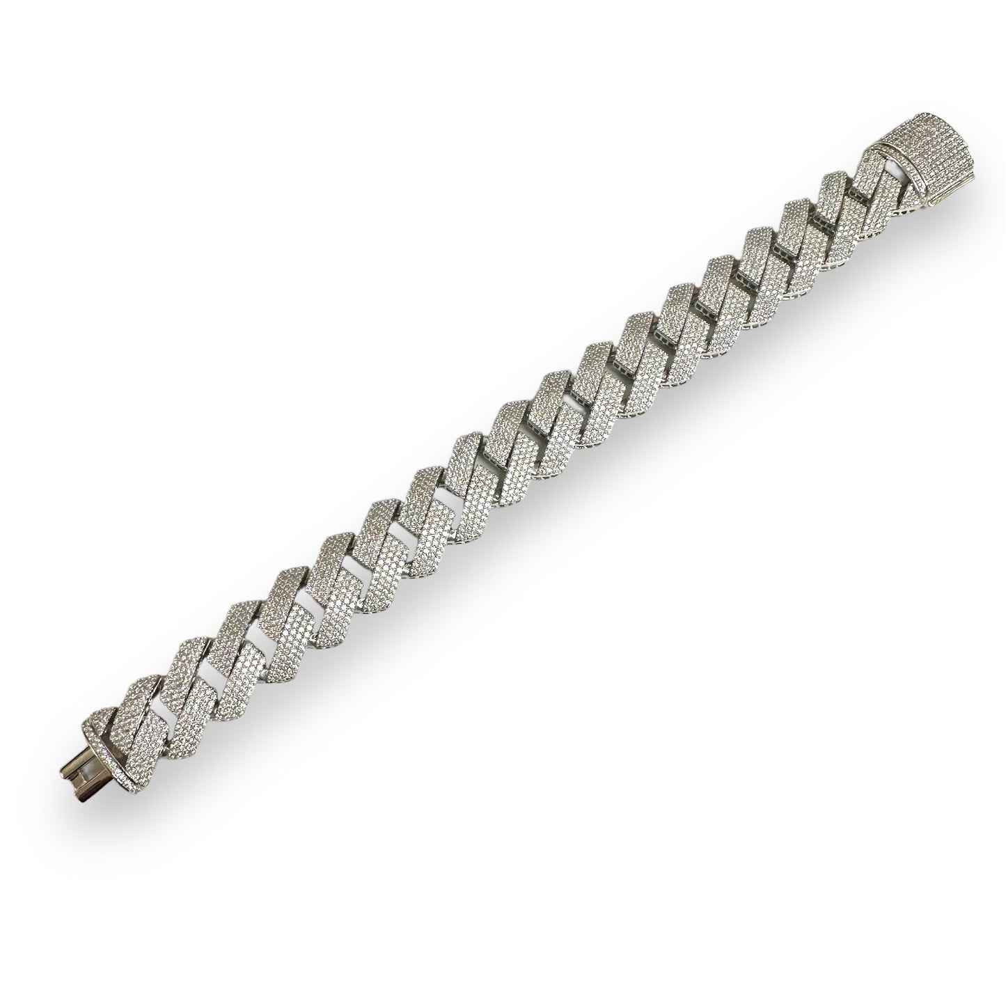 Rhodium Plated 925 Sterling Silver Moissanite Curb 17.7mm Bracelet - MGMB00074 SPI