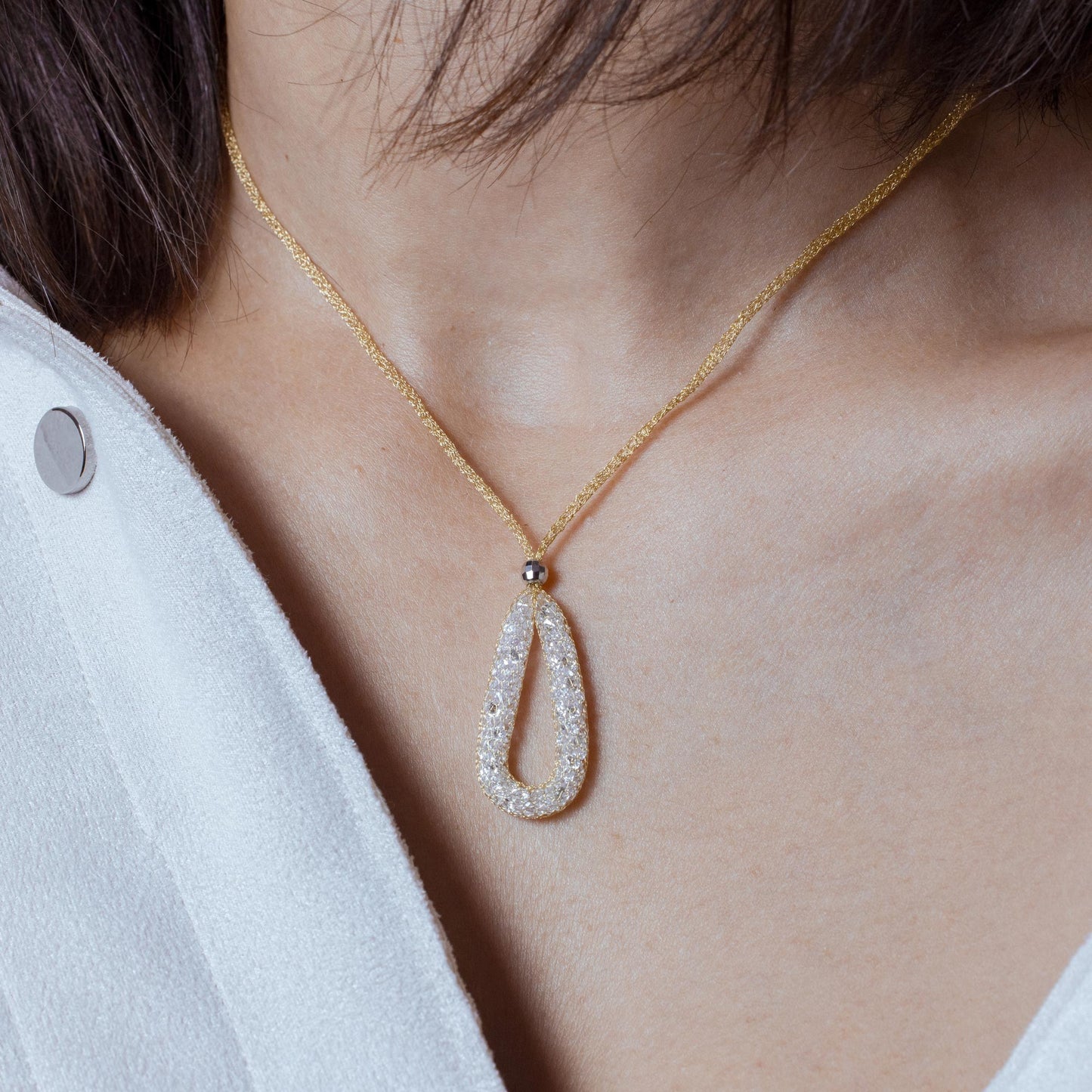 Gold Plated 925 Sterling Silver Mesh Necklace and Dropped Mesh Teardrop with Filled CZ - ITN00077GP SPI