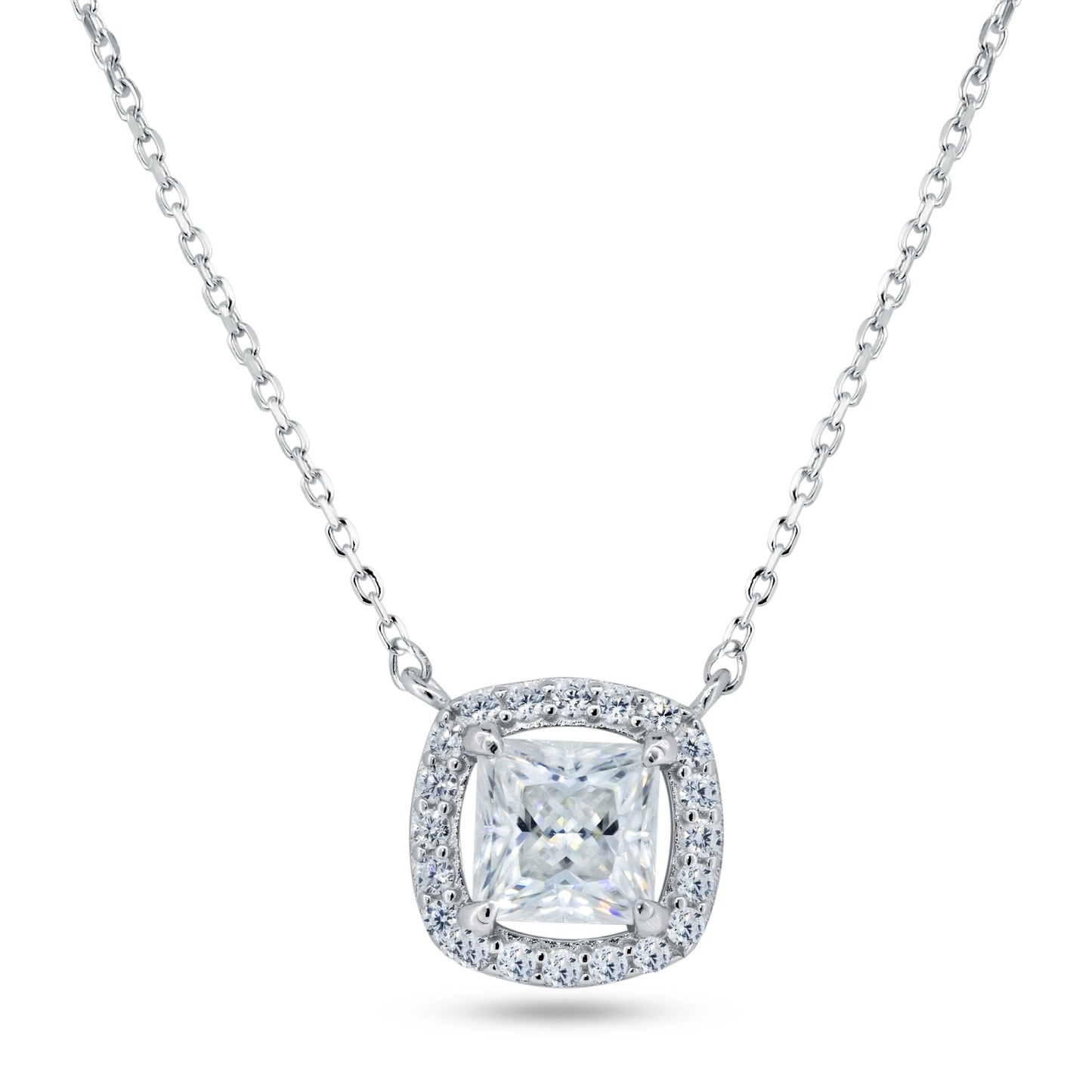 Silver Rhodium 925 Square Halo Moissanite Necklace - MBGP00001 SPI