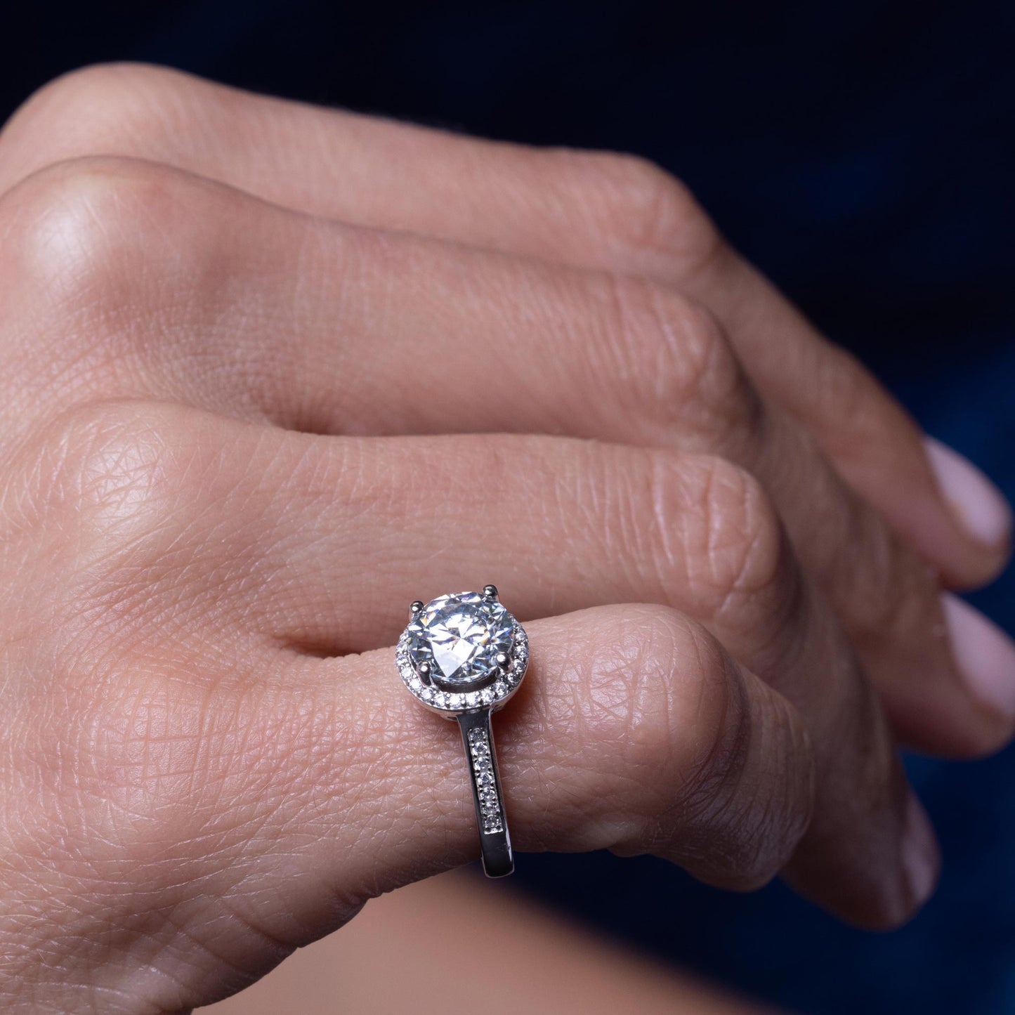 Rhodium Plated 925 Sterling Silver Halo Round Moissanite Stones Ring - MBGR00008 SPI