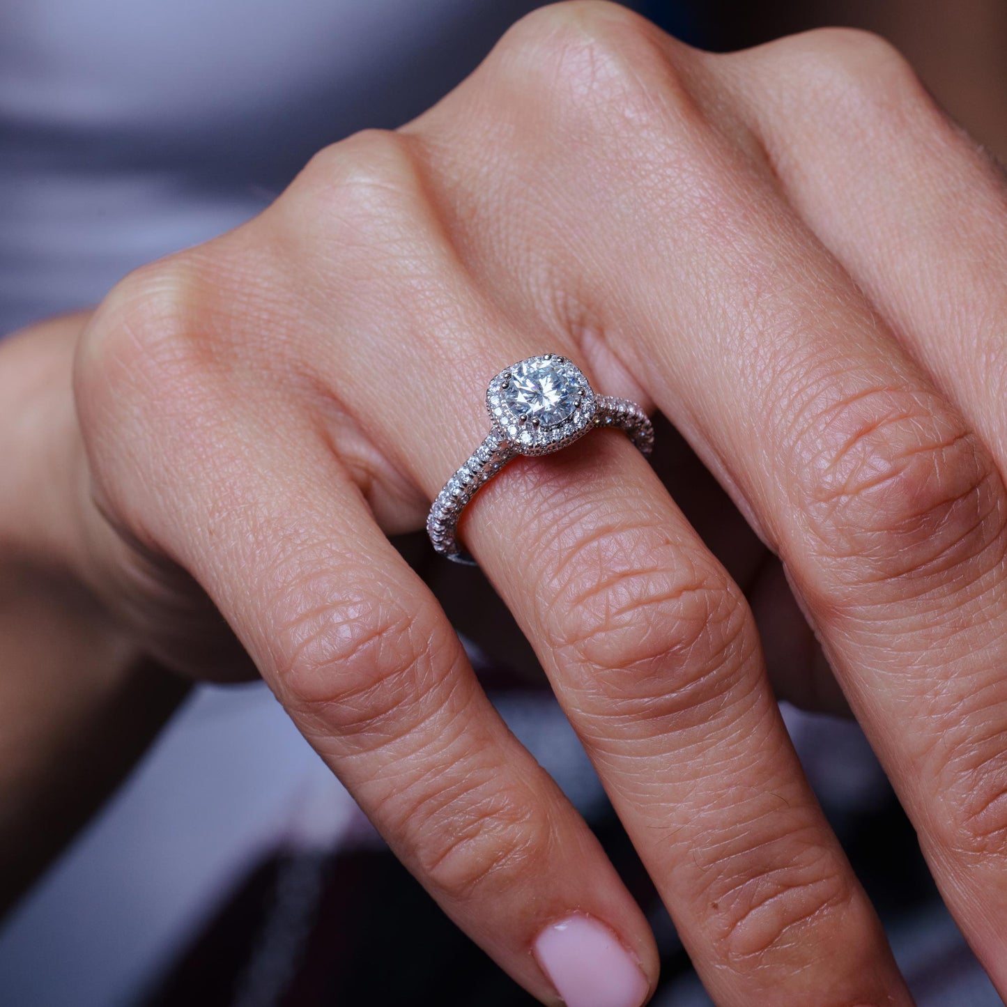 Rhodium Plated 925 Sterling Silver 1 Carat Moissanite Stones with CZ Engagement Ring - MBGR00015 SPI