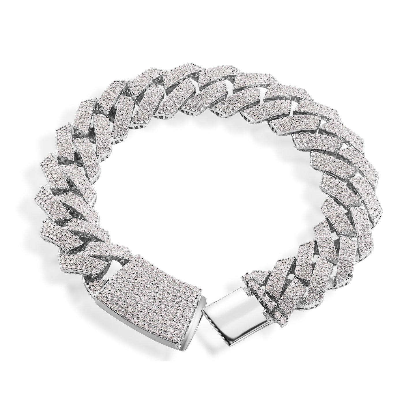 Rhodium Plated 925 Sterling Silver Moissanite Curb 14mm Bracelet - MGMB00075 Fantastic Jewelry NYC