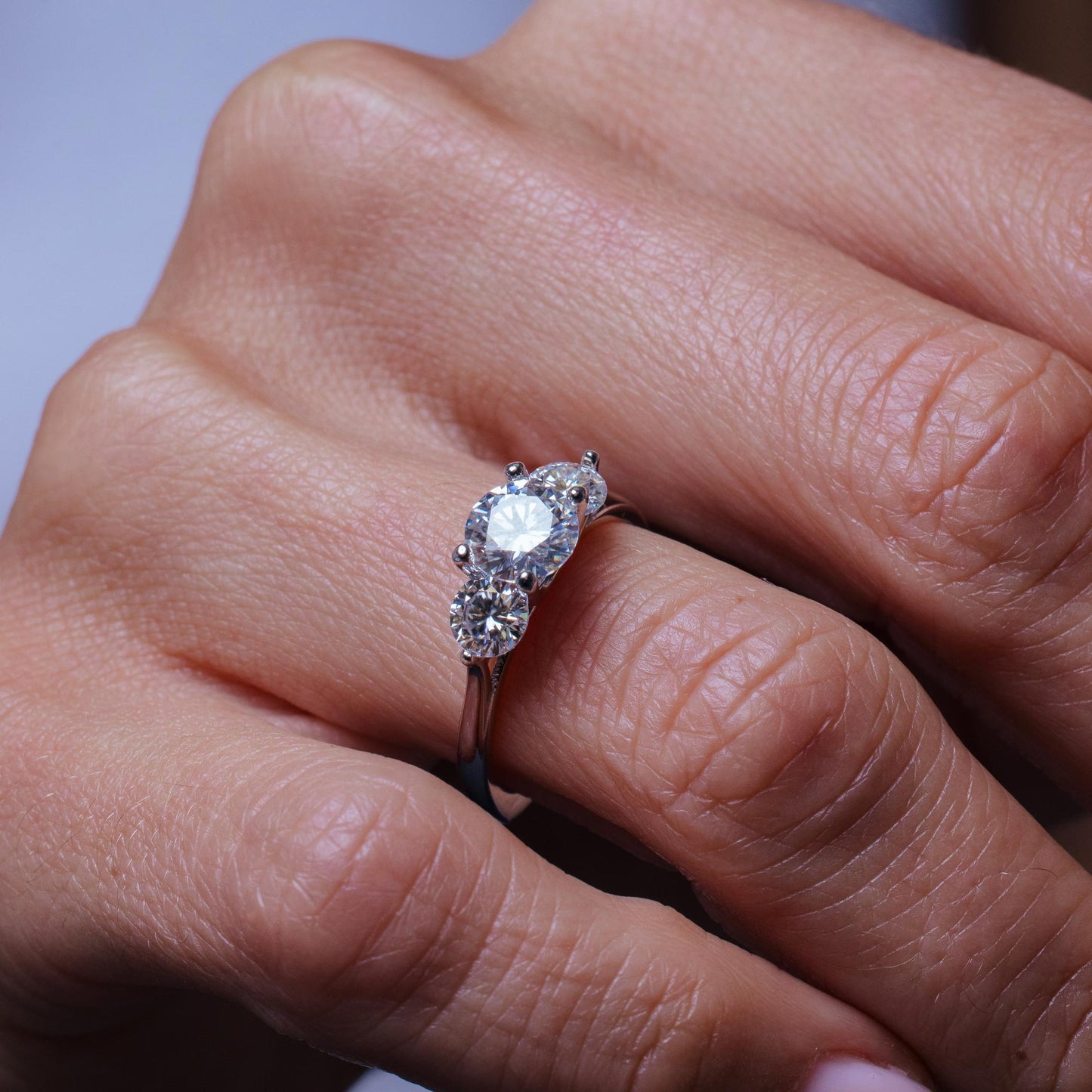 Rhodium Plated 925 Sterling Silver Past Present & Future Moissanite Ring - MGMR00001 SPI