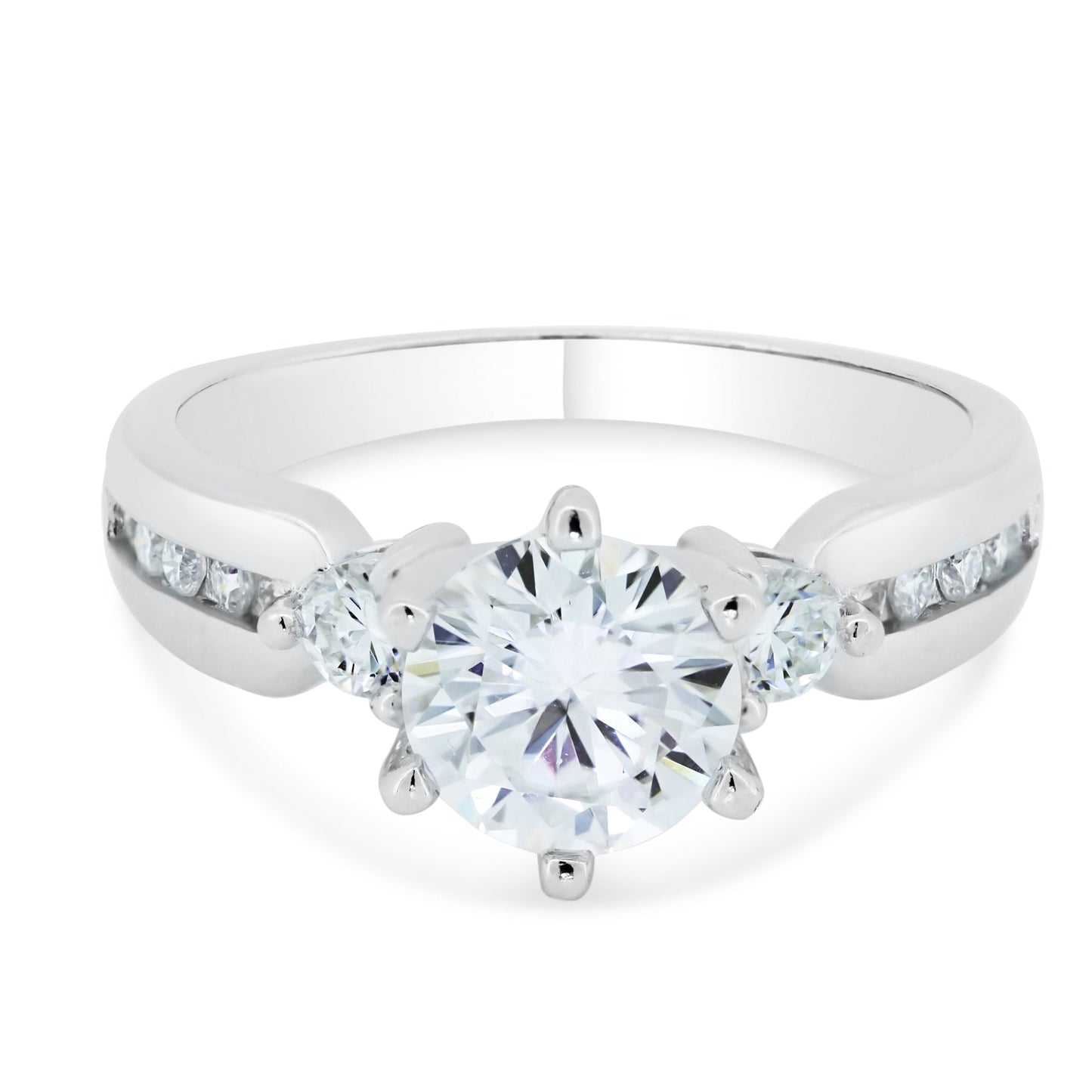 Rhodium Plated 925 Sterling Silver Engagement Moissanite Ring - MGMR00002 SPI