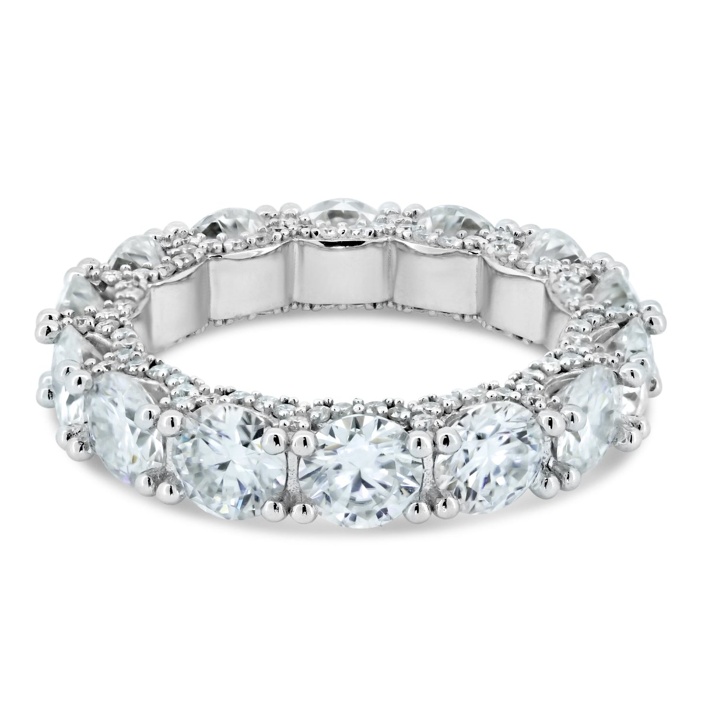 Rhodium Plated925 Sterling Silver Moissanite Eternity Band Ring - MGMR00003 SPI