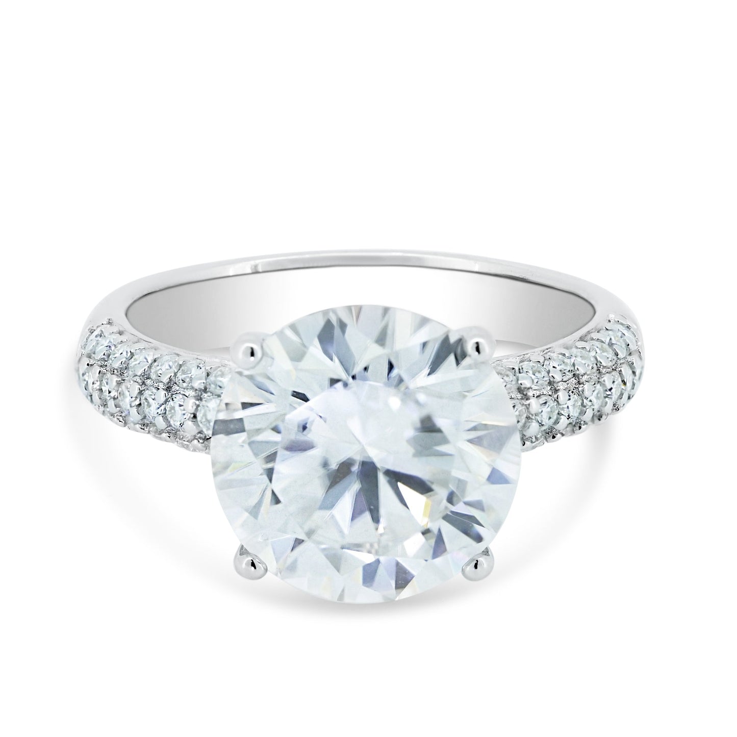 925 Sterling Silver Rhodium Round Engagement Moissanite Ring - MGMR00005 SPI